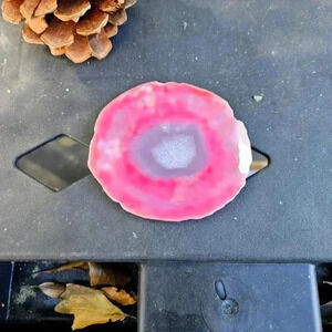 🔮 Bright Pink Agate Geode Slice Natural Crystal